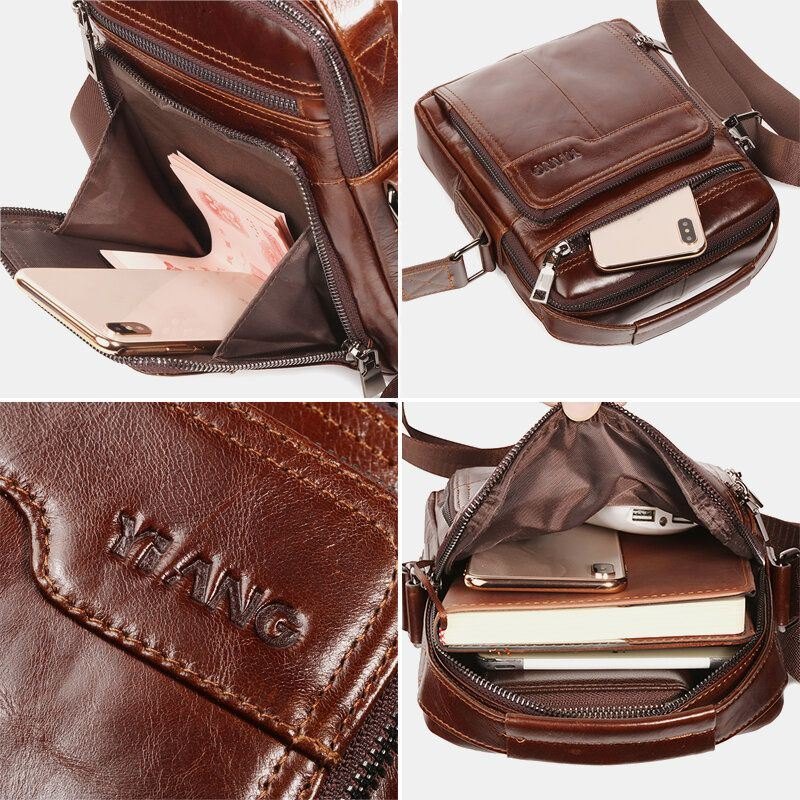 Herre Første Lag Kuskinn Dobbel Frontlomme 7.9 Tommer Ipad Mini Messenger Bag Crossbody Bag Lærerveske