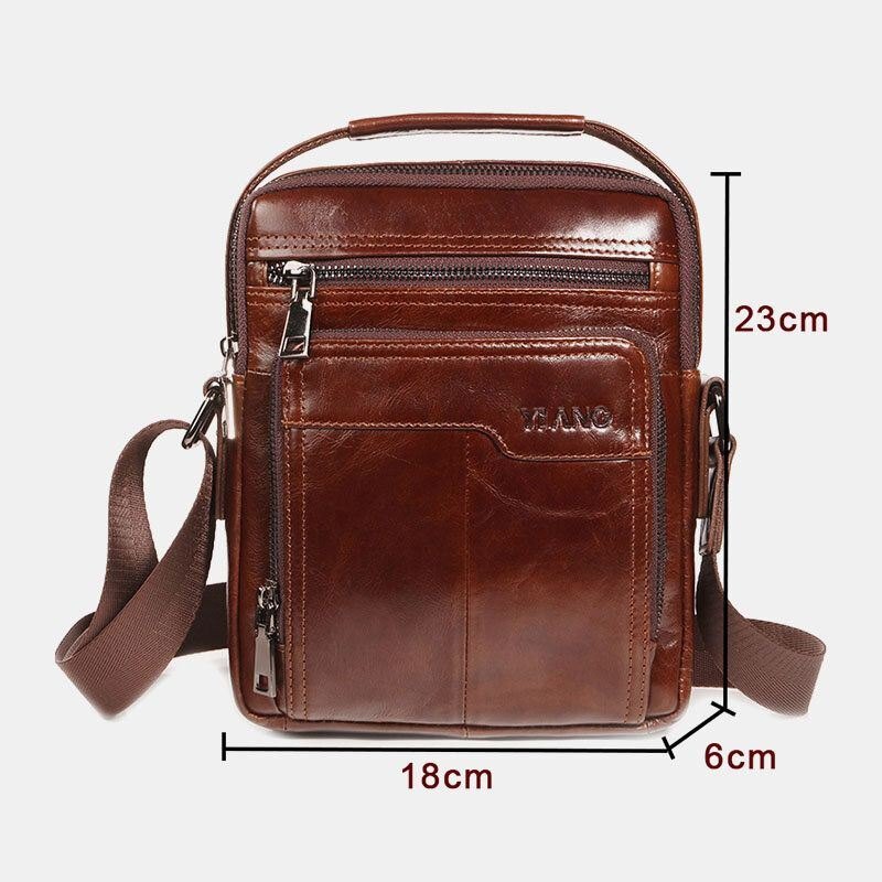 Herre Første Lag Kuskinn Dobbel Frontlomme 7.9 Tommer Ipad Mini Messenger Bag Crossbody Bag Lærerveske