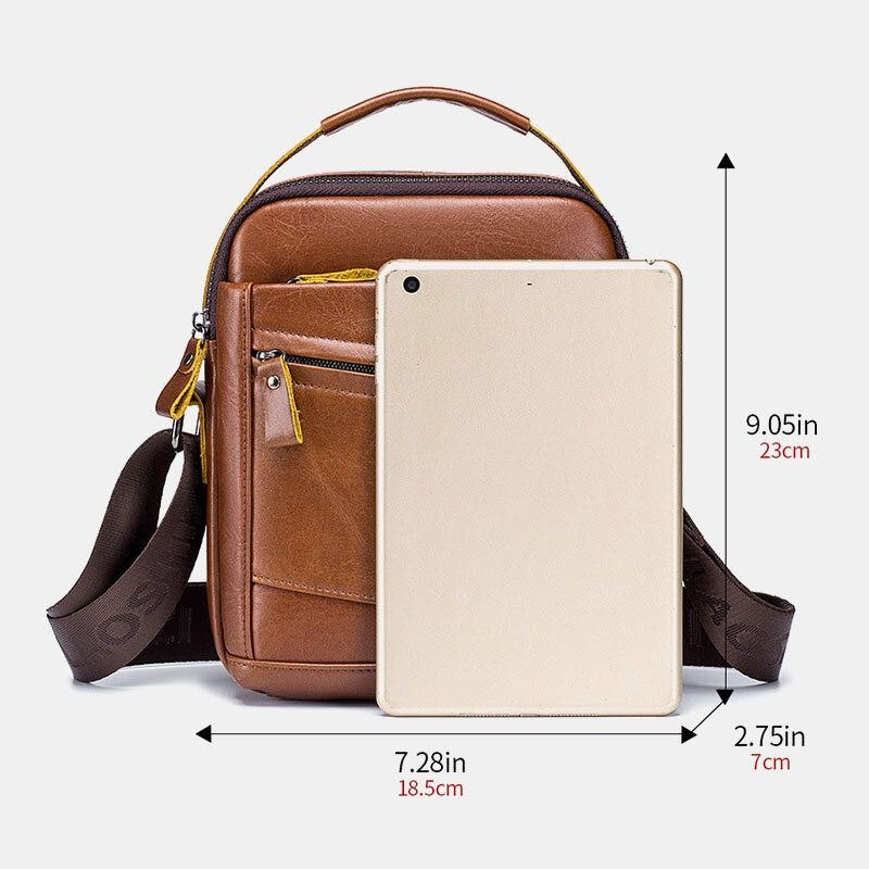 Herre Førstelags Kuskinn Anti-tyveri Crossbody-vesker Multifunksjonell Slitebestandig Messenger Bag-veske Med Stor Kapasitet