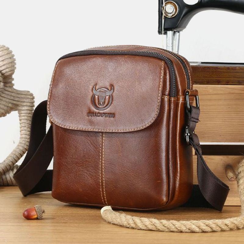 Herre Førstelags Kuskinn Multipocket Crossbody Bag Retro Stor Kapasitet Rygg Tyverisikringslomme Skulderveske