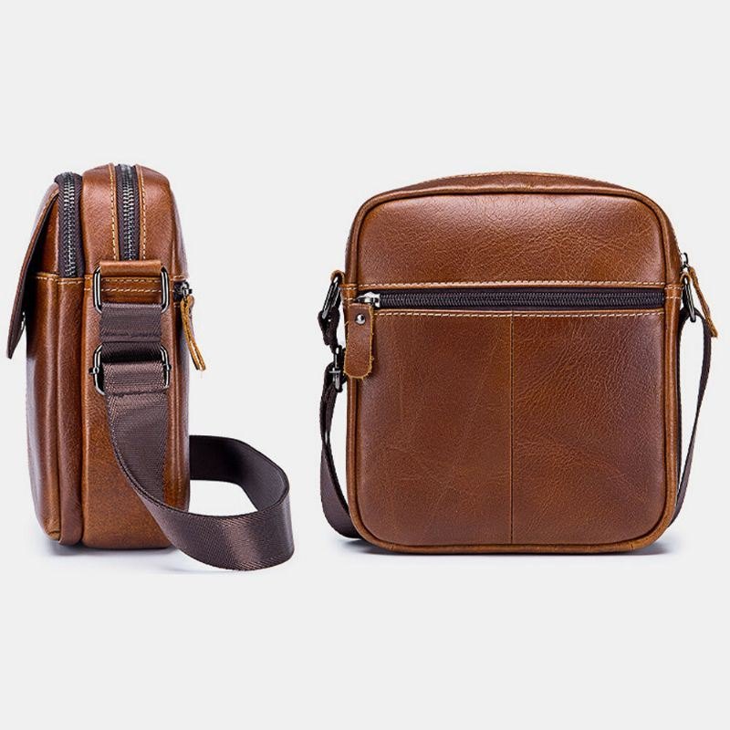 Herre Førstelags Kuskinn Multipocket Crossbody Bag Retro Stor Kapasitet Rygg Tyverisikringslomme Skulderveske