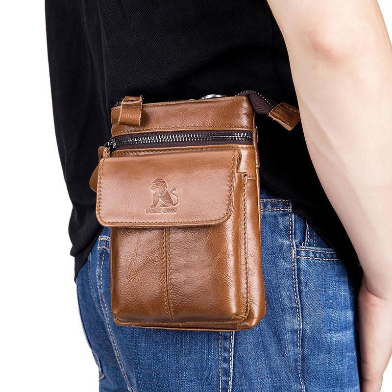 Herre Genuine Leather Multi-carry Crossbody Bag Kuskinnsveske