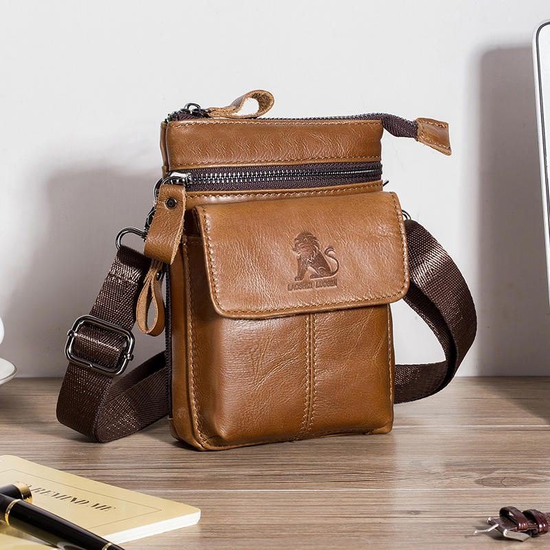 Herre Genuine Leather Multi-carry Crossbody Bag Kuskinnsveske