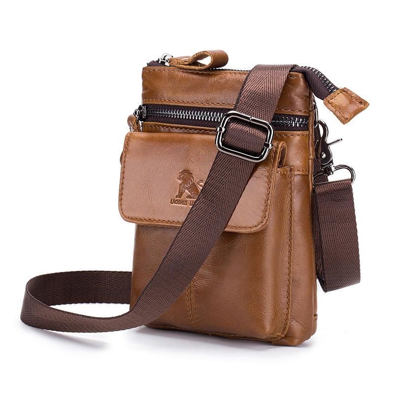 Herre Genuine Leather Multi-carry Crossbody Bag Kuskinnsveske