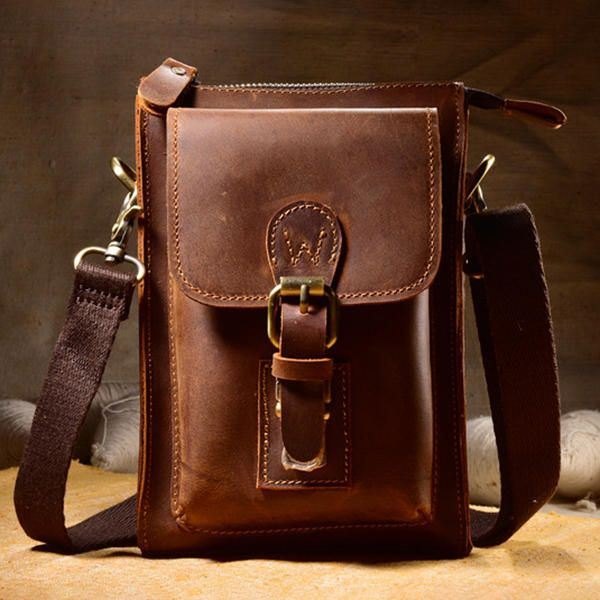 Herre Genuine Leather One-skulder Bag Vintage Causal Bag