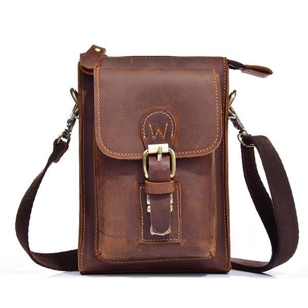 Herre Genuine Leather One-skulder Bag Vintage Causal Bag