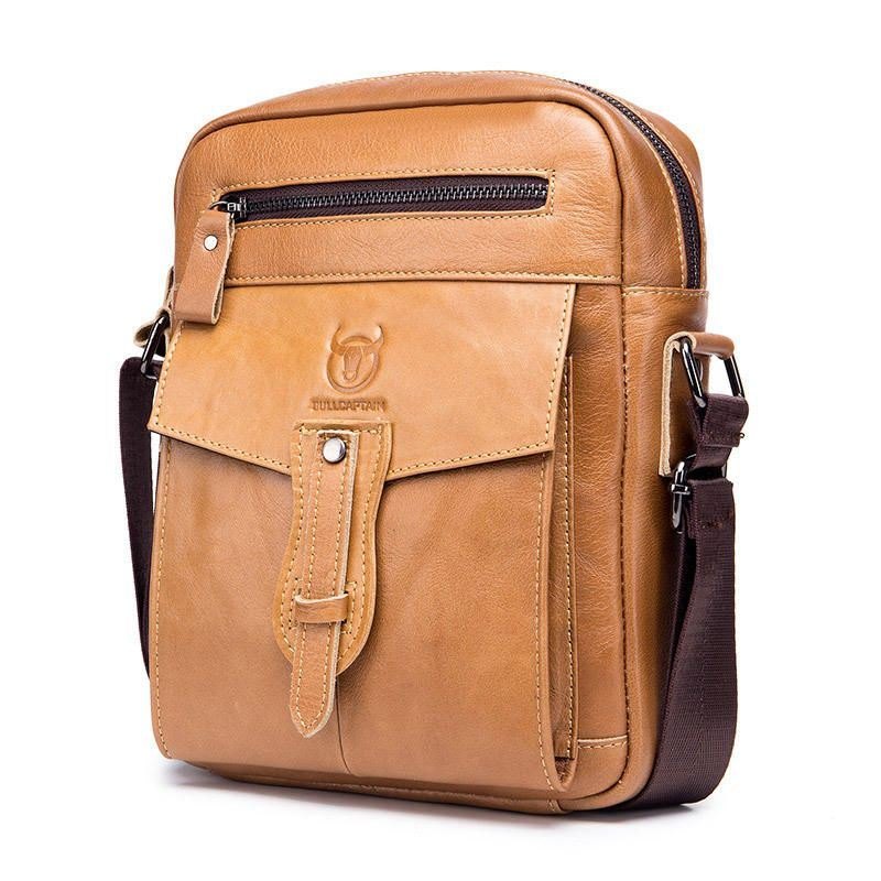 Herre Genuine Leather Solid Crossbody Bag Outdoor