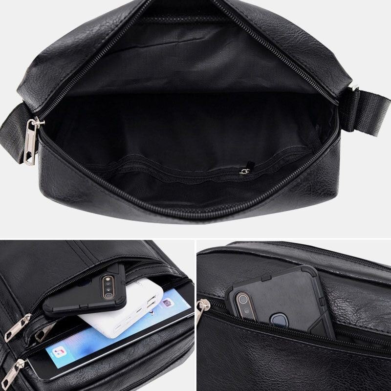 Herre Imitert Skinn Casual Stor Kapasitet Multi-layers Business Crossbody Bag