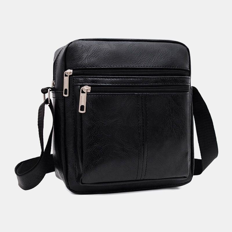 Herre Imitert Skinn Casual Stor Kapasitet Multi-layers Business Crossbody Bag