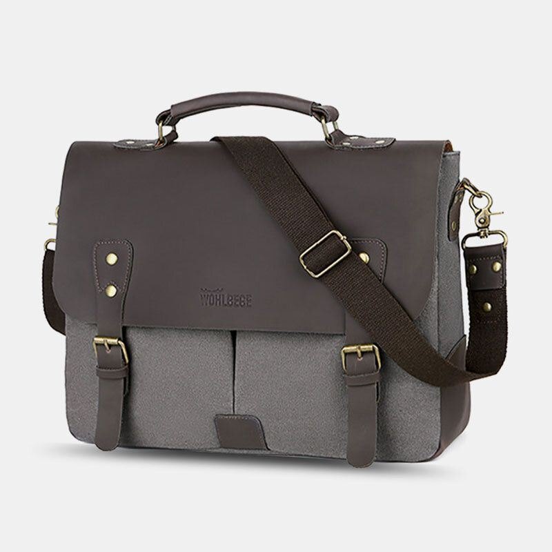 Herre Lerret Stor Kapasitet Deksel Glidelås Vintage Business Messenger Bag Laptop Bag Crossbody Bag Håndveske