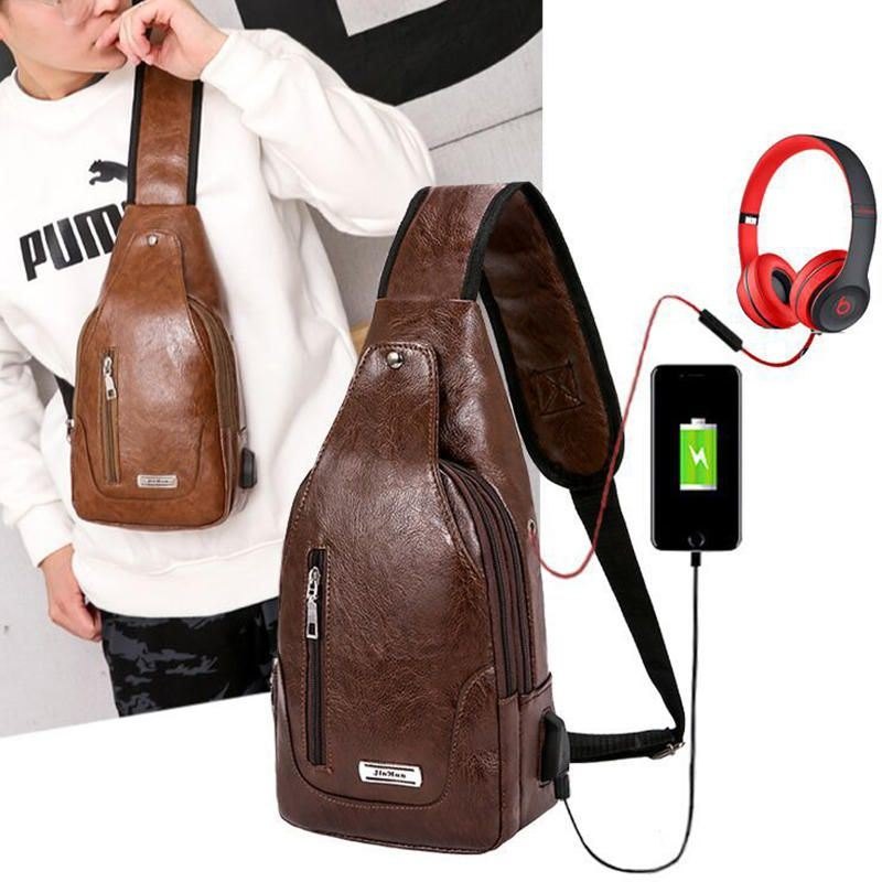 Herre Multifunksjonell Usb Crossbody Bag Brystveske Skulderveske Business Outdoor