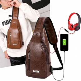 Herre Multifunksjonell Usb Crossbody Bag Brystveske Skulderveske Business Outdoor