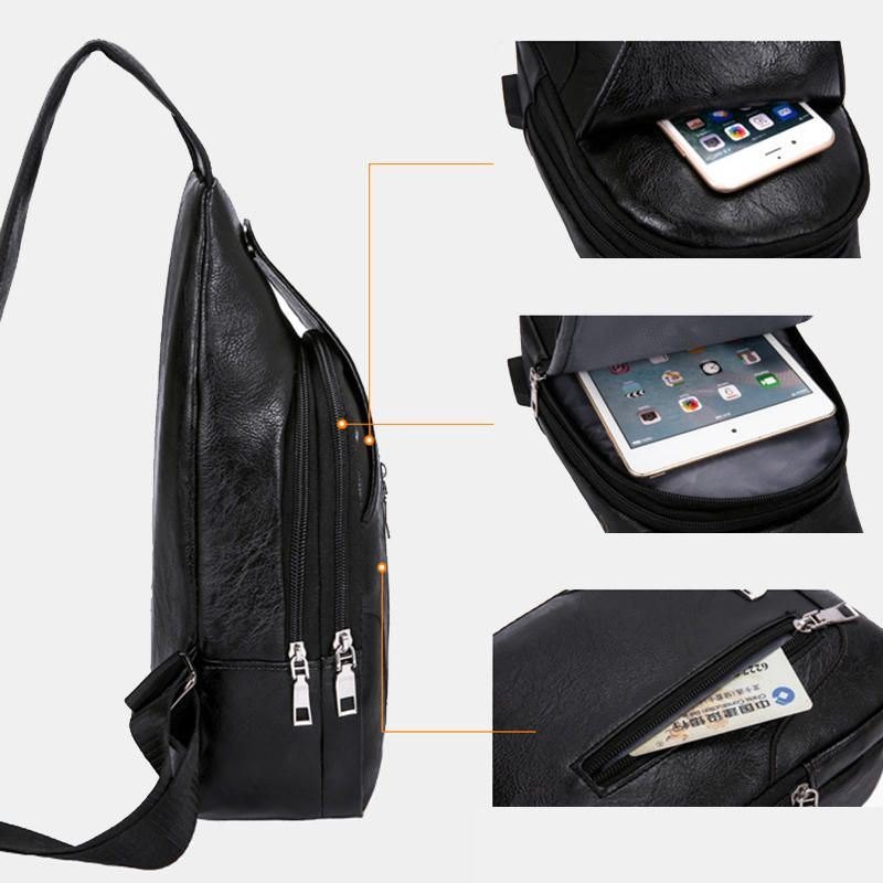 Herre Multifunksjonell Usb Crossbody Bag Brystveske Skulderveske Business Outdoor