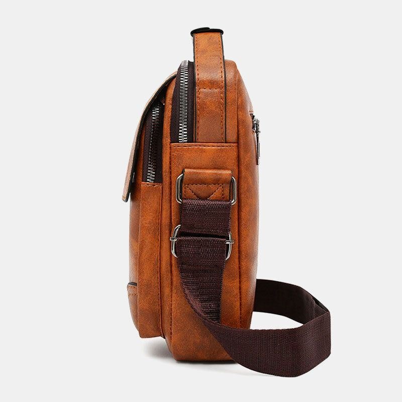 Herre Pu Lær Multi-lomme Anti-tyveri Retro Crossbody Vesker Skulderveske Håndveske Messenger Bag Koffert