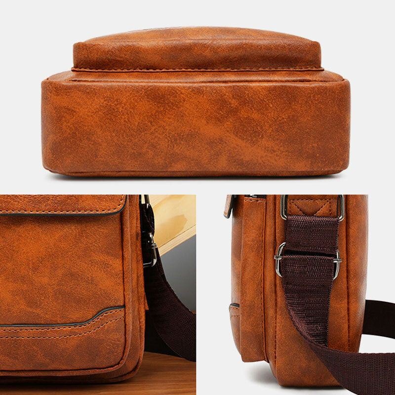 Herre Pu Lær Multi-lomme Anti-tyveri Retro Crossbody Vesker Skulderveske Håndveske Messenger Bag Koffert