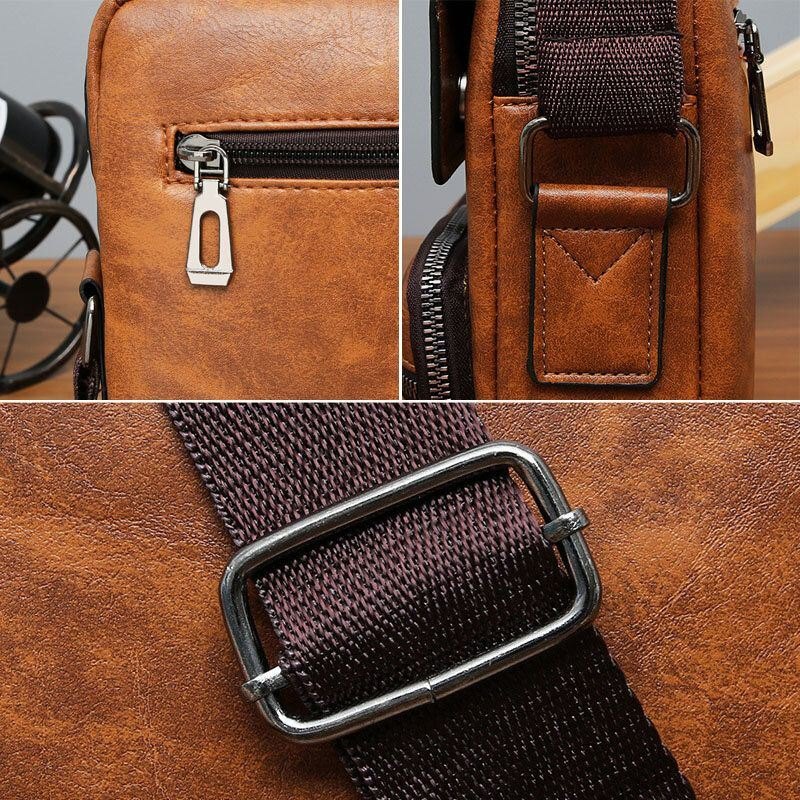 Herre Pu Skinn Multi-lomme Anti-tyveri Messenger Bag Crossbody Vesker Skulderveske Håndveske Koffert