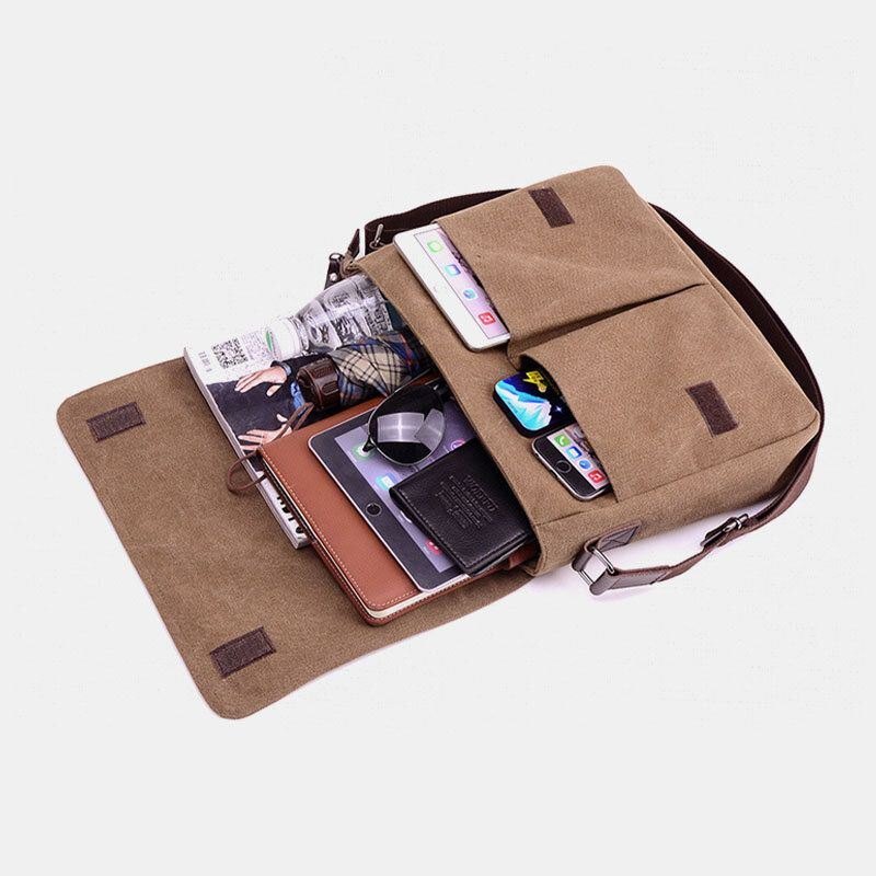 Herre Retro Canvas Multipocket Anti-tyveri Crossbody Skulderveske Stor Kapasitet Messenger Reiseveske