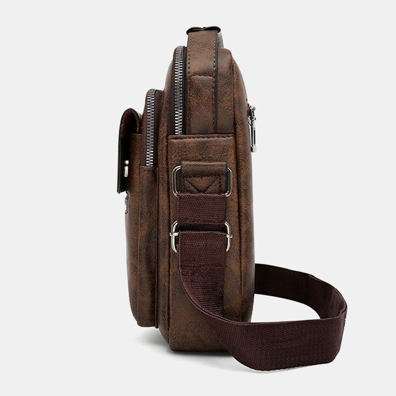 Herre Tekstur Glidelås Dekor Crossbody Bag Pu Skinn Vintage Multi-lomme Skulderveske Håndveske