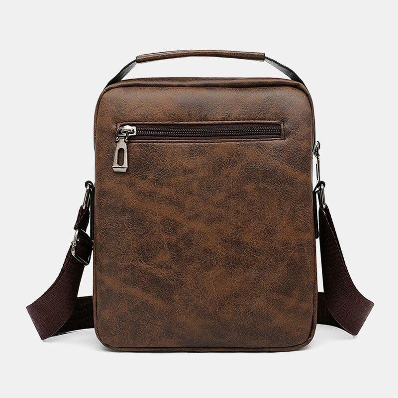 Herre Tekstur Glidelås Dekor Crossbody Bag Pu Skinn Vintage Multi-lomme Skulderveske Håndveske