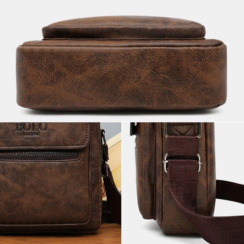 Herre Tekstur Glidelås Dekor Crossbody Bag Pu Skinn Vintage Multi-lomme Skulderveske Håndveske