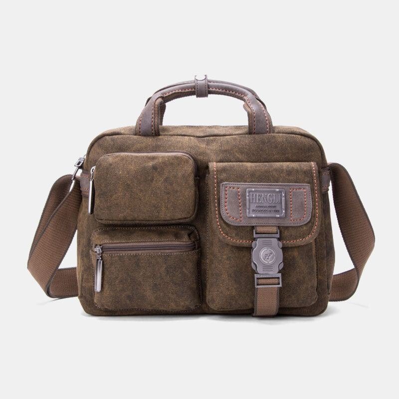 Herre Thicken Canvas Multi-lomme Stor Kapasitet Crossbody Skulderveske Rygg Anti-tyveri Lomme Håndveske