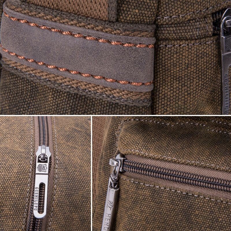 Herre Thicken Canvas Multi-lomme Stor Kapasitet Crossbody Skulderveske Rygg Anti-tyveri Lomme Håndveske