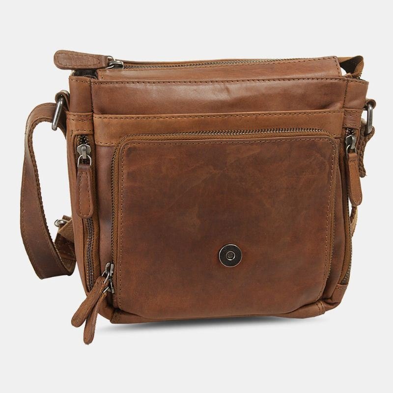 Herre Vanntett Flerlags Glidelås Crossbody-veske Myk Messenger-veske I Kunstskinn Tyverisikringsveske