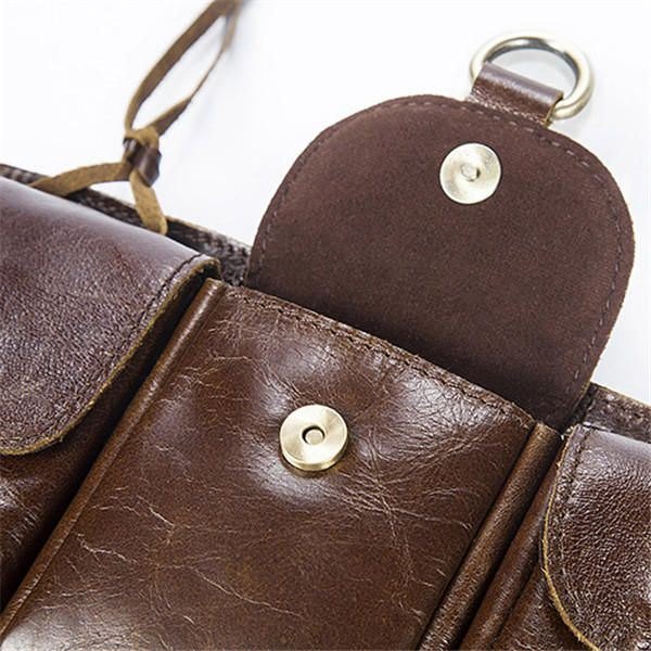 Herre Vintage Ekte Skinn Midjeveske Slitesterk Retro Crossbody-veske