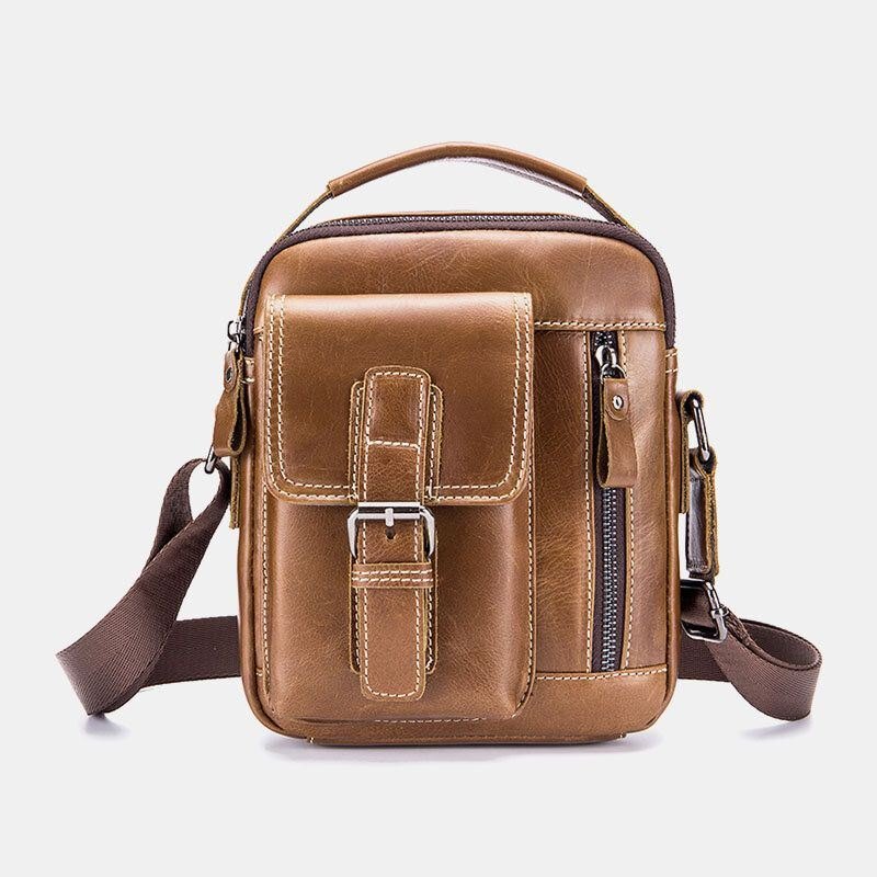 Herre Vintage Ekte Skinn Slitasjebestandig Multifunksjon Crossbody Bag Casual Skulderveske