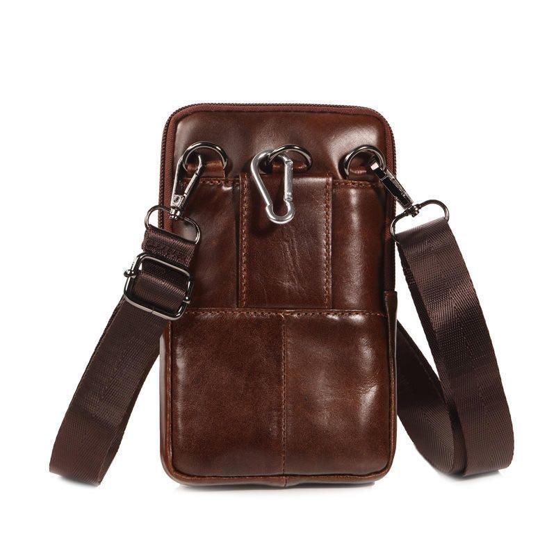 Kuskinn Multifunksjons Telefonveske Vintage Crossbody-veske Oljevoks Midjeveske For Menn