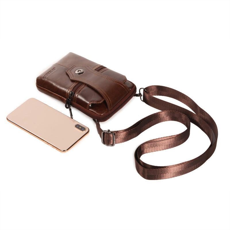 Kuskinn Multifunksjons Telefonveske Vintage Crossbody-veske Oljevoks Midjeveske For Menn