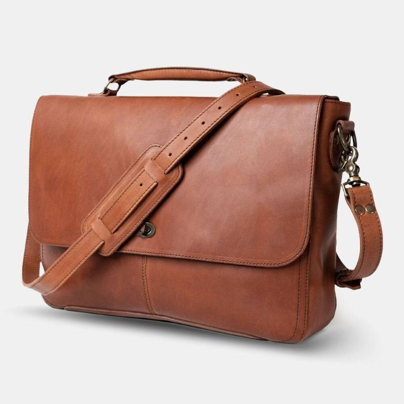 Men Pu Leather Multifunction Vintage 15.6 Tommers Tyverisikring For Bærbare Kofferter Messenger Bag Crossbody Bag