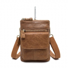 Midjeveske I Ekte Skinn First Layer Leather Leisure Retro Telefonveske Crossbody-veske For Menn