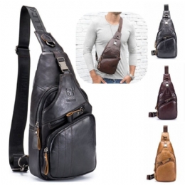 Retro Brystveske I Ekte Skinn Utendørs Fritid Daypack Crossbody-veske For Menn