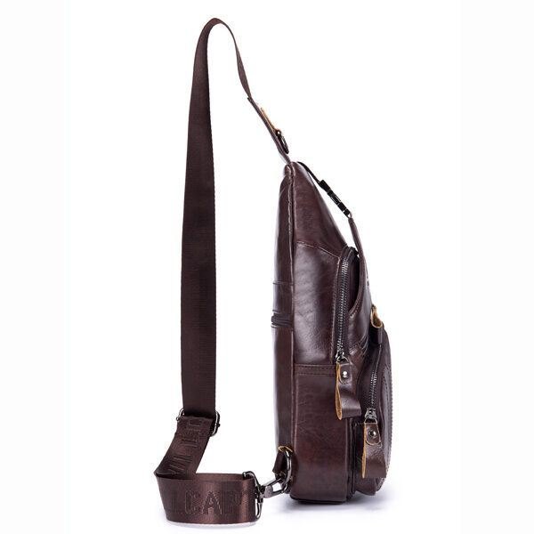 Retro Brystveske I Ekte Skinn Utendørs Fritid Daypack Crossbody-veske For Menn