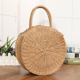 Rund Dame Jenter Straw Rattan Bag Circle Håndveske Håndvevd Summer Beach Bali