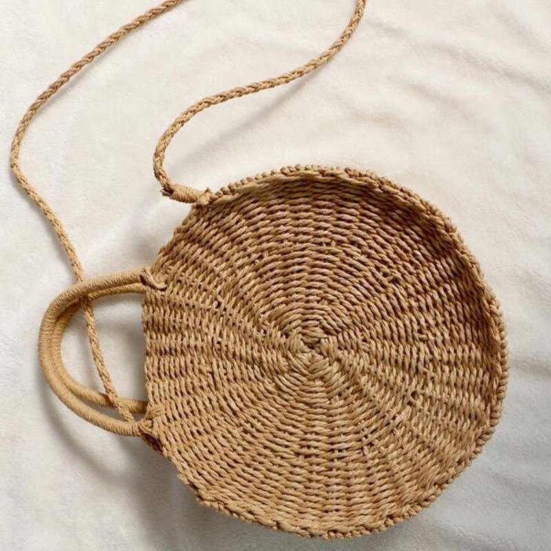 Rund Dame Jenter Straw Rattan Bag Circle Håndveske Håndvevd Summer Beach Bali