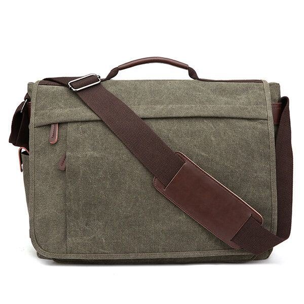 Stor Kapasitet Canvas Business Laptop-veske Skulderveske Crossbody-veske For Menn