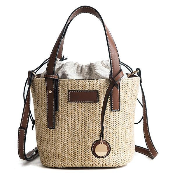 Straw Beach Bag Bøtteveske Håndveske Skulderveske For Dame