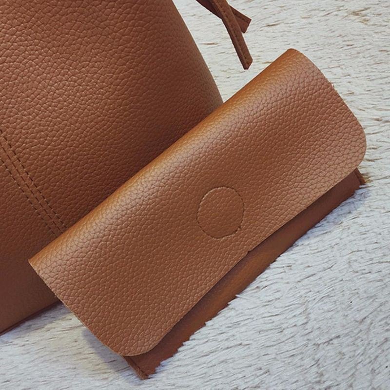 Todelt Dame Pu Leather Tote Håndveske Crossbody Bag Og Clutch Lommebok