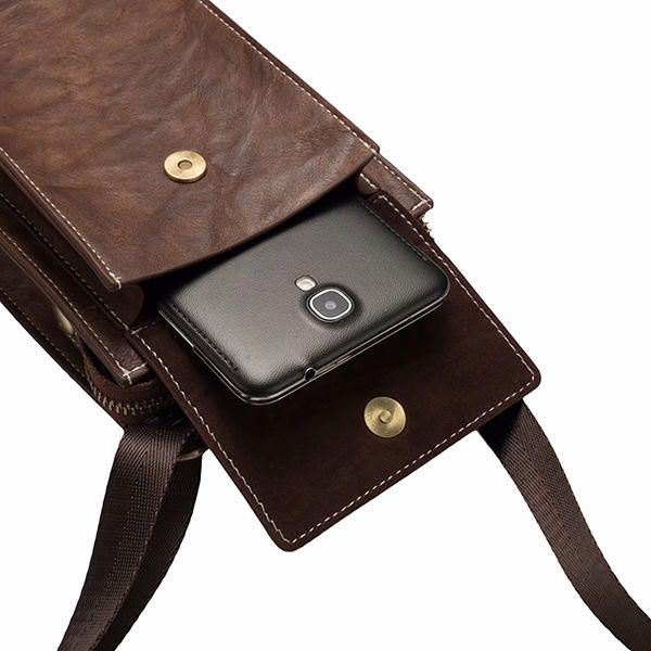 Vintage Casual Dobbel Glidelås 6 Tommers Telefonveske Crossbody-veske Midjeveske For Menn