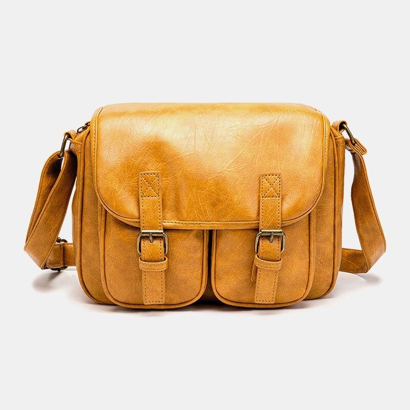 Vintage Vanntett Flerlommer For Herre Med Flap-over Crossbody-veske I Kunstskinn