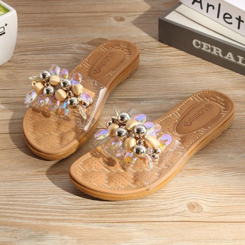 Dame Beach Beaded Decoration Flat Tøfler