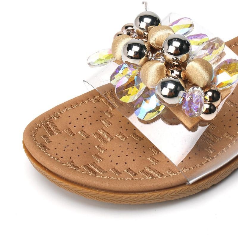 Dame Beach Beaded Decoration Flat Tøfler