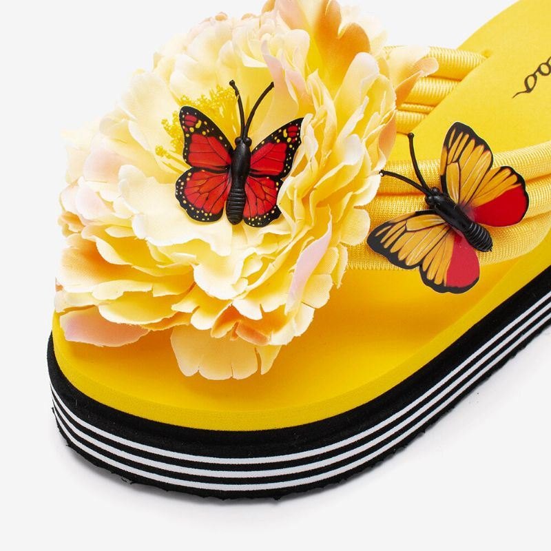 Dame Blomster Butterfly Decor Clip Toe Strandplattformtøfler