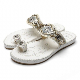 Dame Bohemia Sandals Clip Toe Flat Broderi Casual Beach Slipper