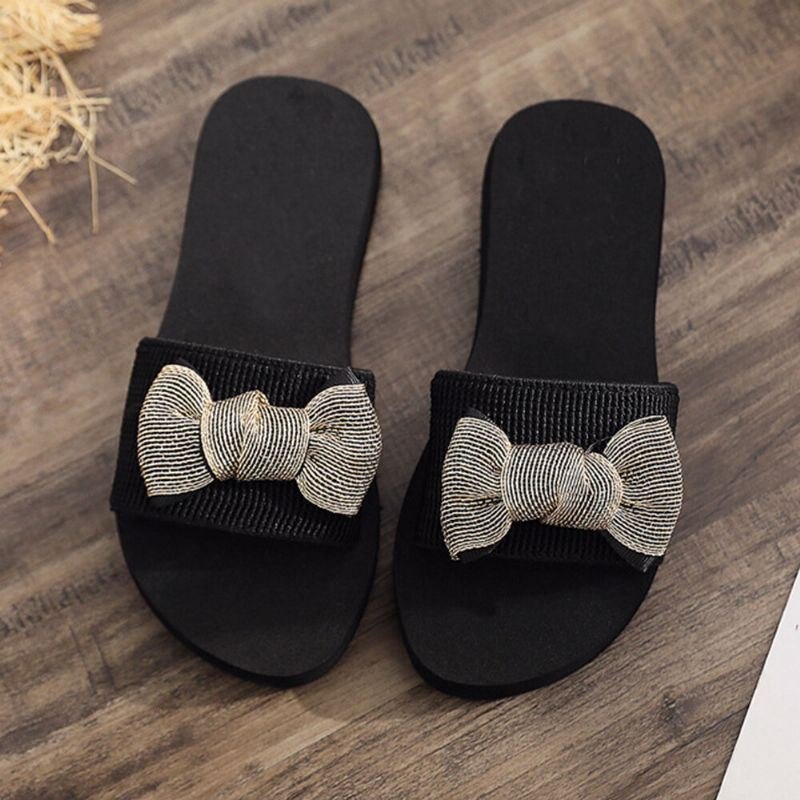 Dame Bowknot Dekor Comfy Myk Flat Platform Slides Tøfler