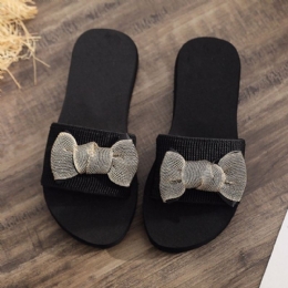 Dame Bowknot Dekor Comfy Myk Flat Platform Slides Tøfler