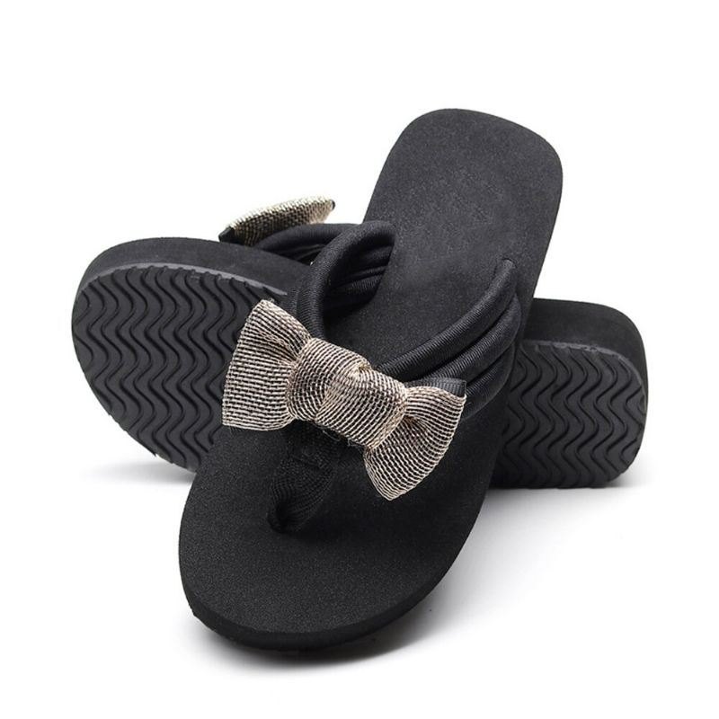 Dame Bowknot Dekor Comfy Myk Flat Platform Slides Tøfler