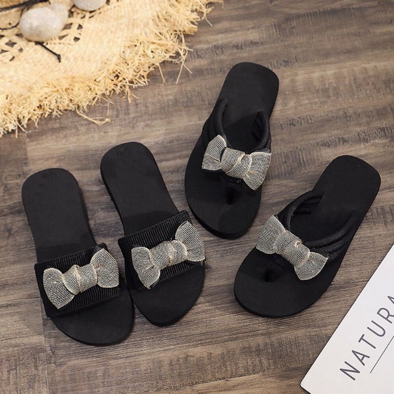 Dame Bowknot Dekor Comfy Myk Flat Platform Slides Tøfler